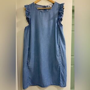 Monograph Light Blue Denim Midi Dress with Ruffle Sleeves Medium